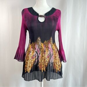 NICOLA Pink and Black Tunic with Mixed Plaid and Animal Print Accent Size M